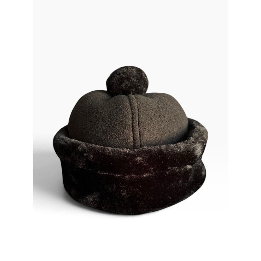 Chaos Black Faux Fur Trapper Hat Pom Ski Resort Winter Snow Cabin Bucket Beanie
